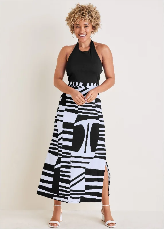 Twofer Maxi Dress - Modern Abstract Elegant Pleated Maxi Dress