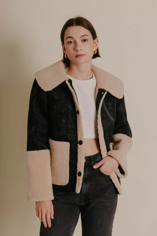 Shearling Contrast Vegan Leather Jacket Tailored Jacket Straight Jacket A-Line Jacket