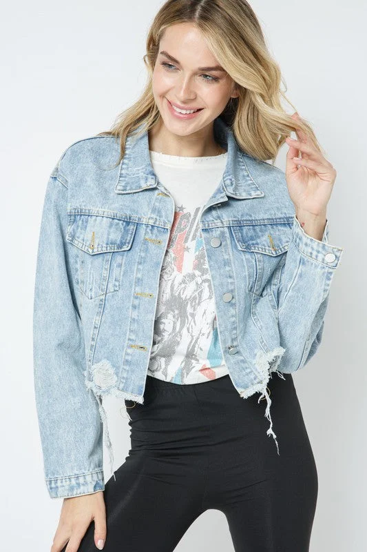 Ripped Denim Crop Jacket Toggled Jacket Drawstring Jacket Belted Jacket