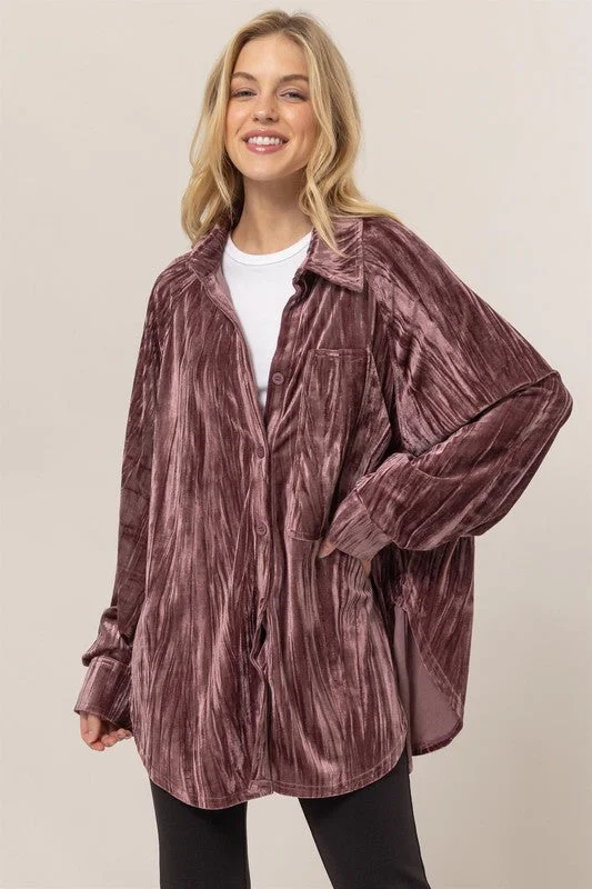 Oversized Velvet Button-up Shirt Jacket Chenille Fabric Brocade Fabric Lace Fabric