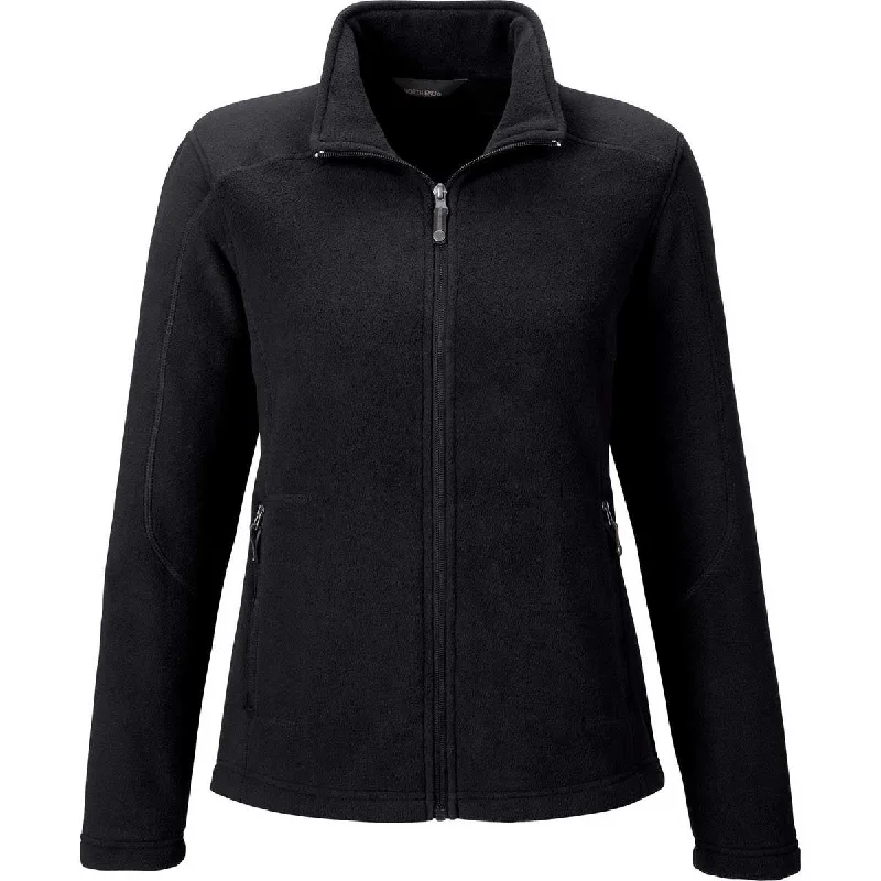 North End Women's Black Voyage Fleece Jacket Jacket Blazer Coat