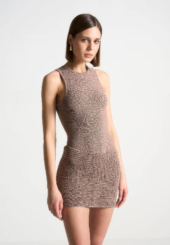 Asymmetric Knit Mini Dress - Taupe/Beige Elegant Tulle Mini Dress