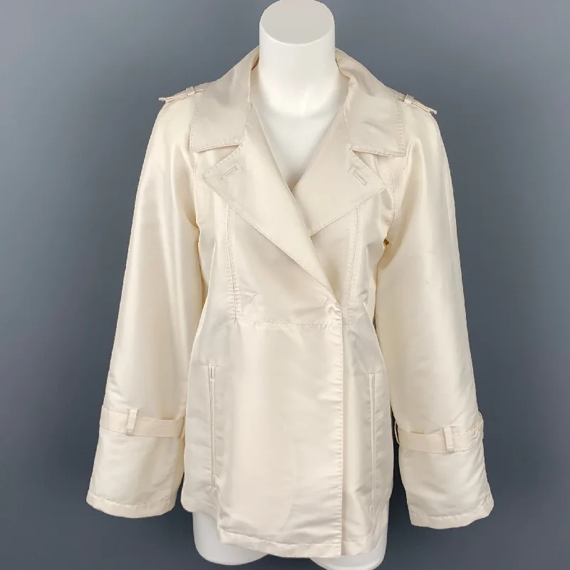 CoSTUME NATIONAL Size 2 Cream Twill Polyester A-Line Jacket Faux Fur Jacket Real Fur Jacket Shearling Jacket