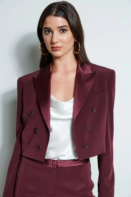 Cropped Tuxedo Jacket Satin Fabric Silk Fabric Chiffon Fabric