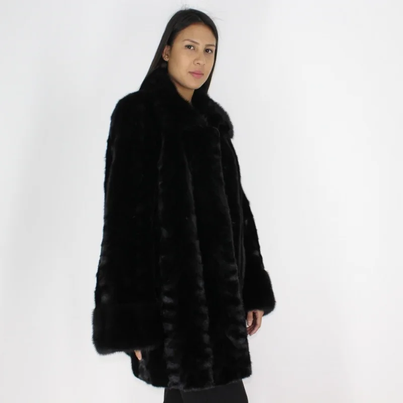 DEKATRIA Black mink pat jacket with mink trimming Denim Jacket Leather Jacket Suede Jacket