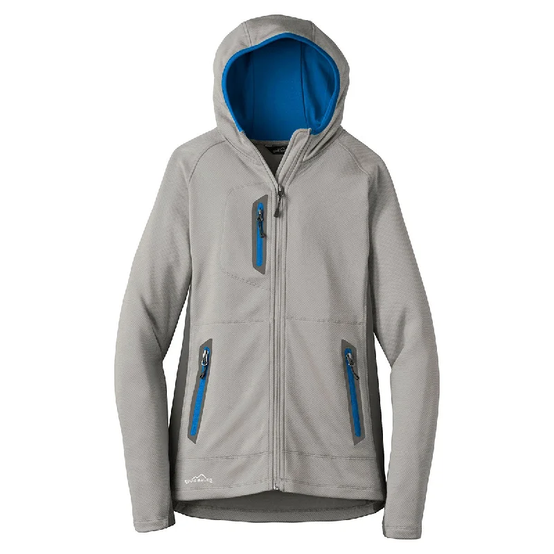 Eddie Bauer Women's Grey Cloud/Grey Steel/Expedition Blue Sport Hooded Full-Zip Fleece Jacket Fitted Jacket Loose Jacket Oversized Jacket