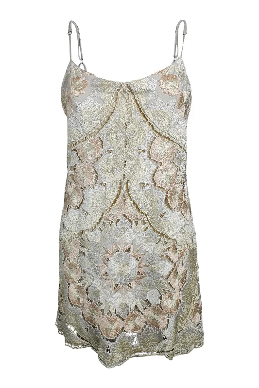 FREE PEOPLE Ivory Floral Embroidered Low Back Strappy Micro Mini Dress (0) Comfortable Shift Mini Dress