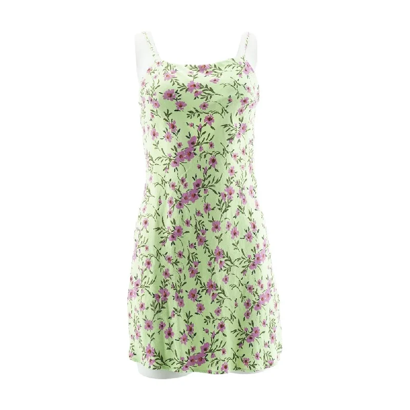 Green Floral Mini Dress Fashionable Mini Dress with Slits