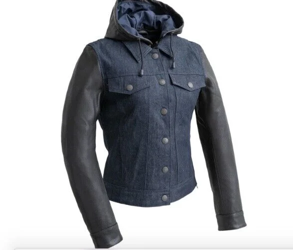 Holli - Ladies Motorcycle Denim/Leather Jacket FIL167DM Mesh Jacket Canvas Jacket Denim Jacket Holli - Ladies Motorcycle Denim/Leather Jacket FIL167DM Mesh Jacket Canvas Jacket Denim Jacket