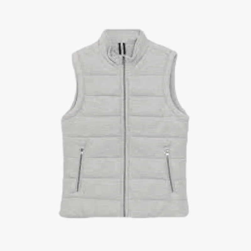 Jeep Ladies Puffer Gilet Jacket Light Grey Tiered Jacket Buttoned Jacket Zippered Jacket