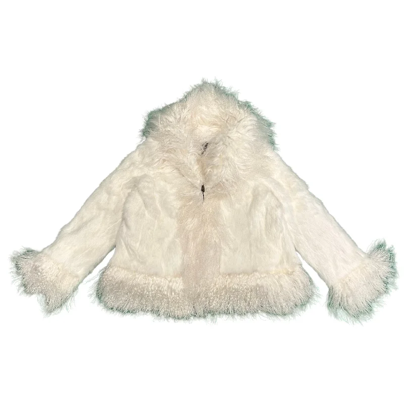 Kashani Women's White Rabbit / Mongolian Lamb Fur Jacket Tailored Jacket Straight Jacket A-Line Jacket