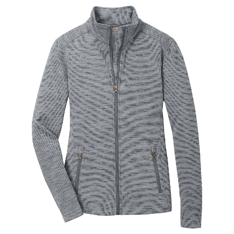 Port Authority Women's Grey Digi Stripe Fleece Jacket Zip Front Button Front Snap Front