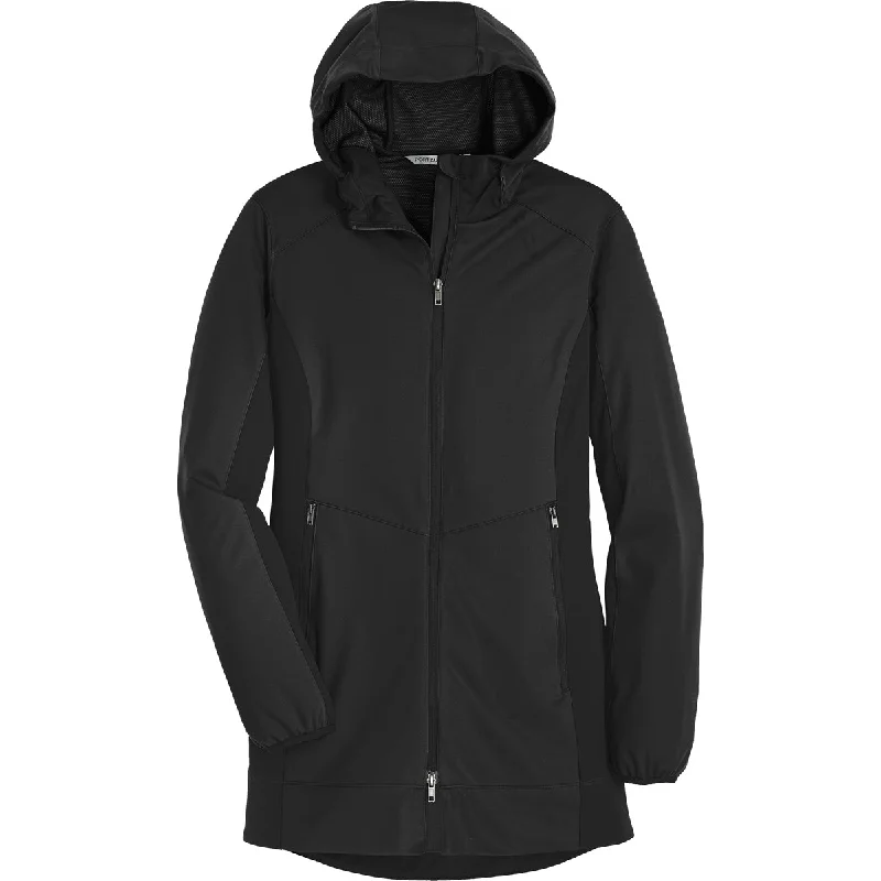 Port Authority Women's Deep Black Active Hooded Soft Shell Jacket Collared Jacket Crew Neck Jacket Turtle Neck Jacket