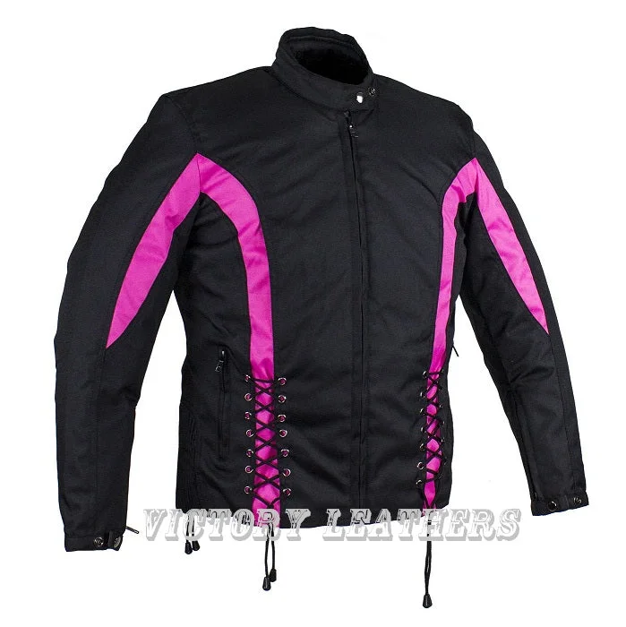 Ladies Black & Pink Nylon Riding Jacket LJ266PK Knit Jacket Woven Jacket Fleece Jacket