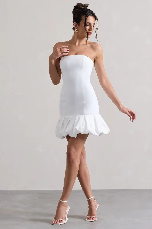 Liscia | White Bandeau Mini Dress With Ruffle Trim Comfortable Polka Dot Mini Dress