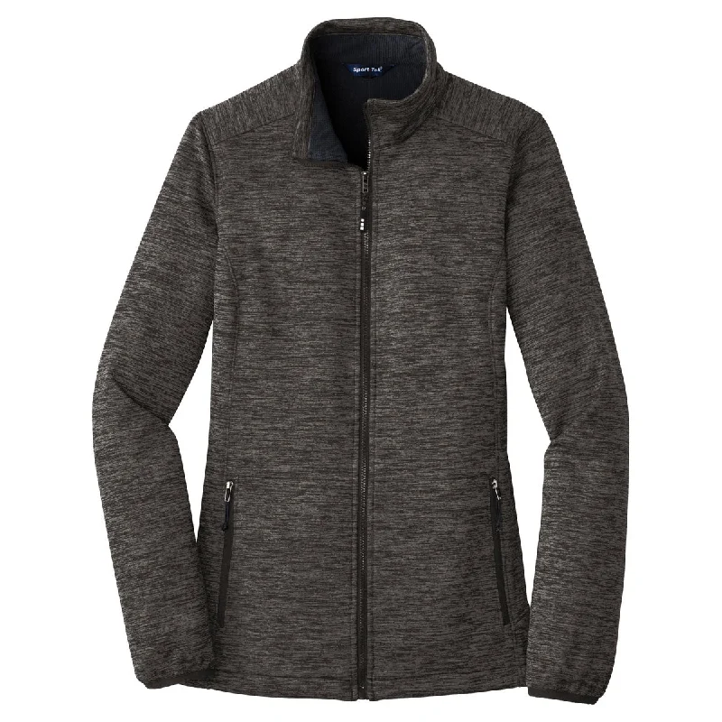 Sport-Tek Women's Grey-Black Posicharge Electric Heather Soft Shell Jacket Wool Jacket Cashmere Jacket Tweed Jacket