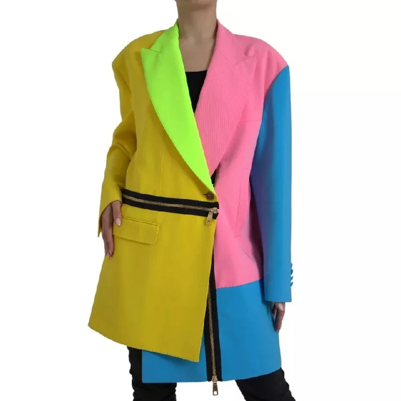 Multicolor Patchwork Peak Lapel Coat Jacket Nylon Fabric Polyester Fabric Spandex Fabric