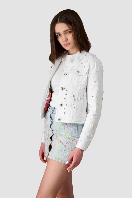 Philipp Plein White Denim Crystal Jacket Jacket Blazer Coat