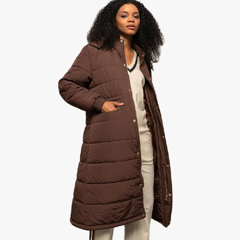 Polo Womens Mia Longer Length Puffer Jacket Chestnut Cotton Fabric Linen Fabric Terry Fabric