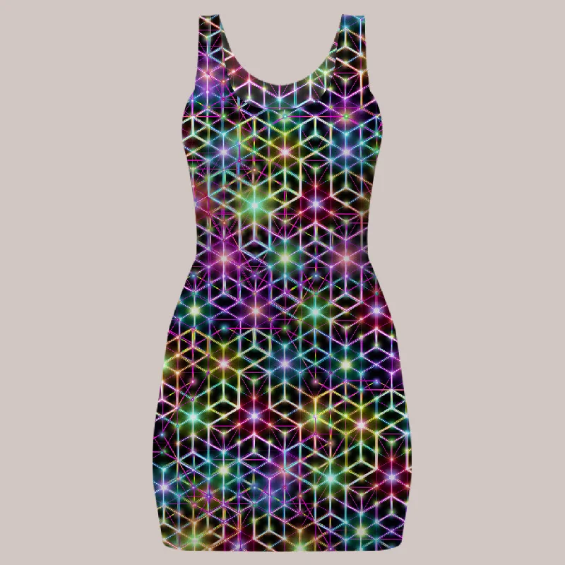 Psychedelic Mini Dress (UV/RGB, Eco-Friendly) | 2CB Chic Mini Dress with V-Neck