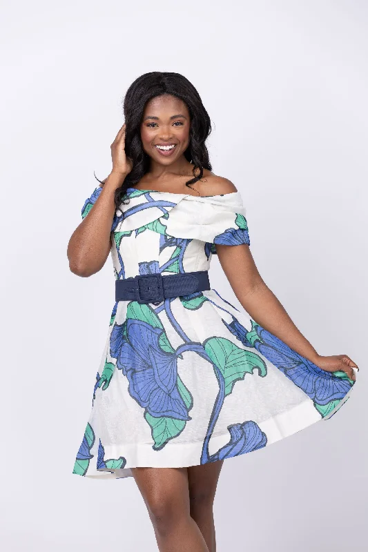 Rebecca Vallance Blue Ivy Off Shoulder Mini Dress in Print Trendy Lace Mini Dress