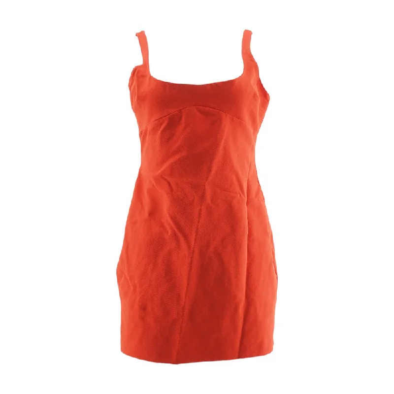 Red Solid Mini Dress Chic Mini Dress with V-Neck