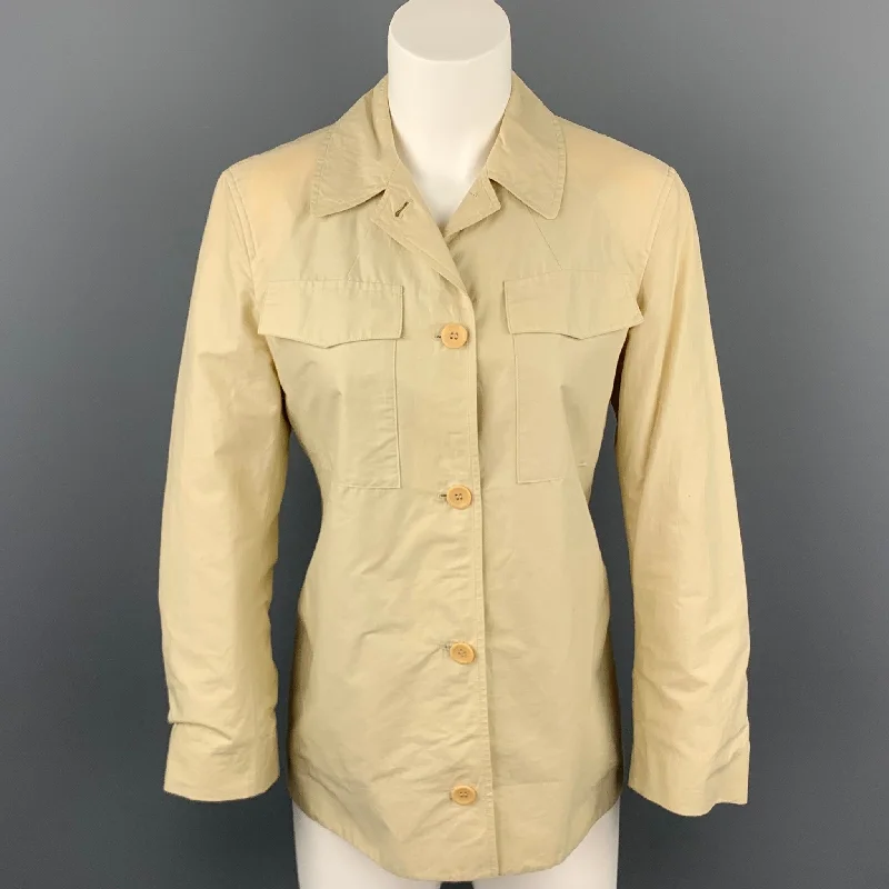 STRENESSE Size 6 Beige Cotton Patch Pocket Buttoned Jacket One-Shoulder Jacket Off-the-Shoulder Jacket Asymmetrical Jacket