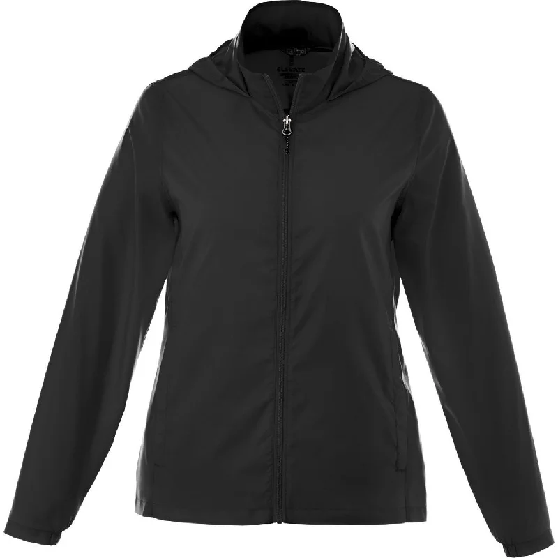 Elevate Women's Black Darien Packable Jacket Front Pockets Side Pockets Patch Pockets