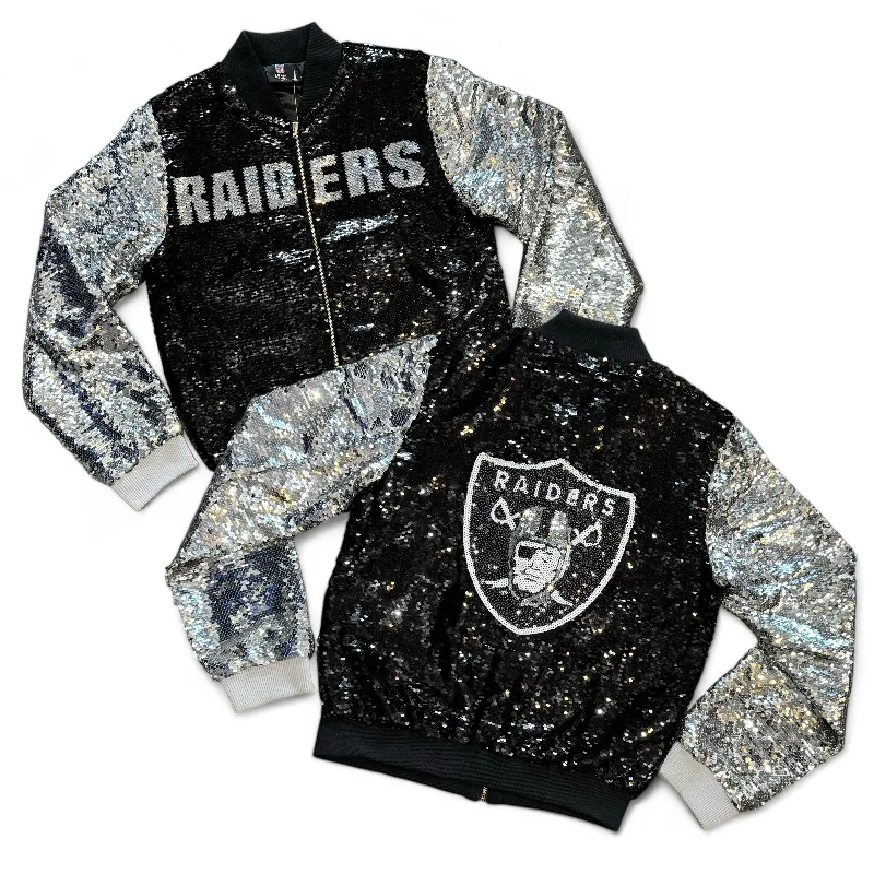 Las Vegas Raiders Women's Sequin Zip-Up Jacket Denim Jacket Leather Jacket Suede Jacket