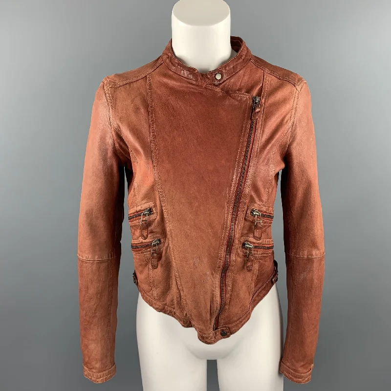 VINTAGE Size L Rust Brown Distressed Leather Zip Up Jacket Rayon Jacket Velvet Jacket Corduroy Jacket