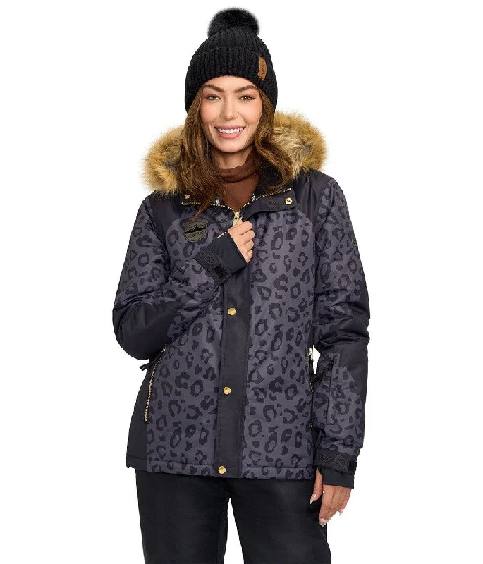 Women's Midnight Leopard Snow Jacket Nylon Fabric Polyester Fabric Spandex Fabric