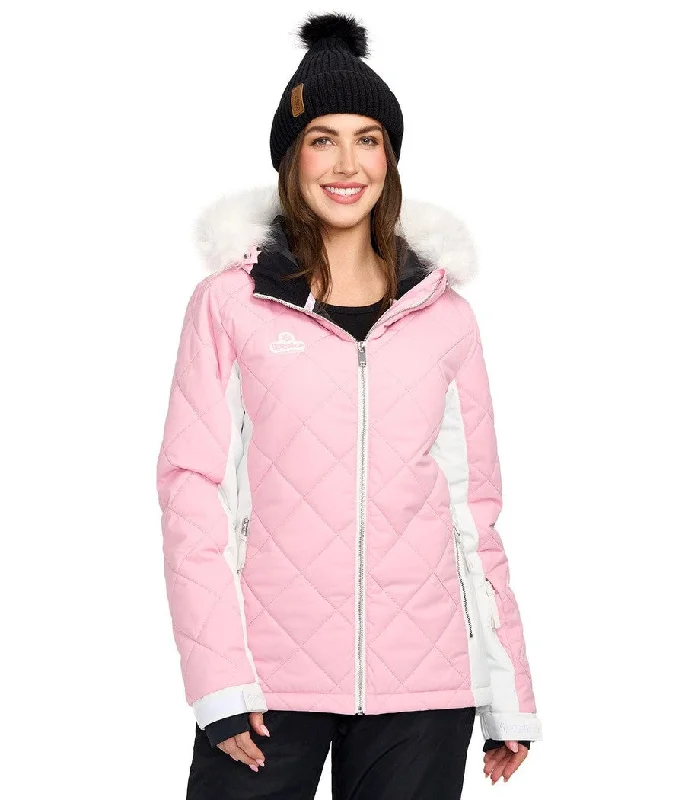 Women's Powder Pink Snow Jacket Toggled Jacket Drawstring Jacket Belted Jacket