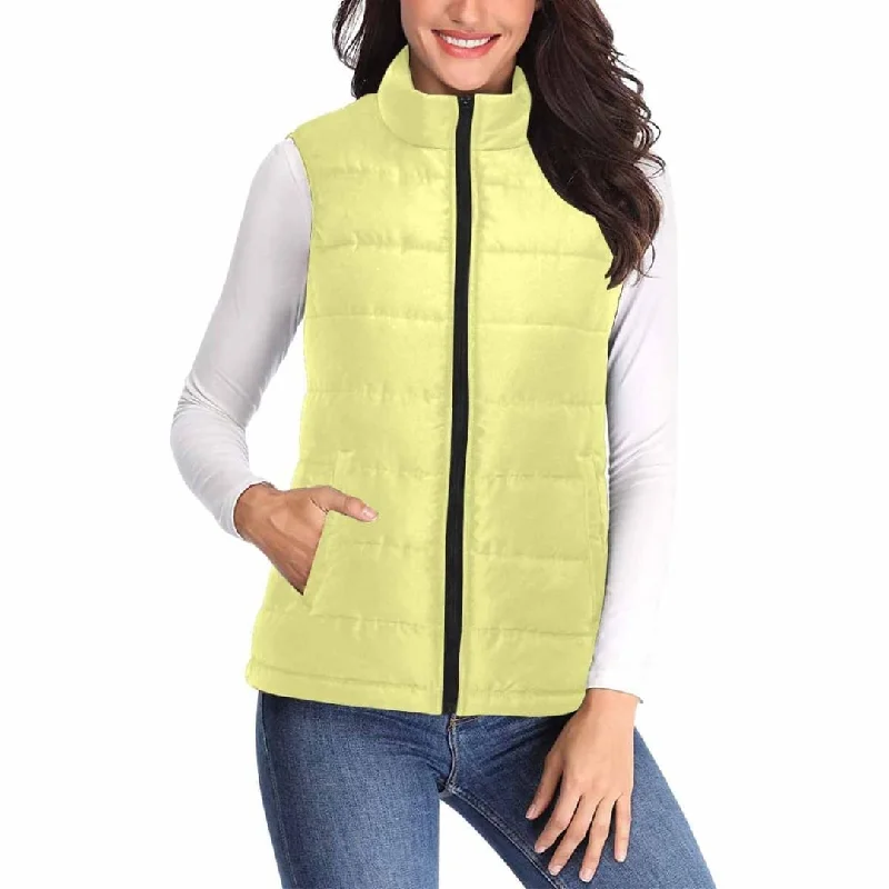 Womens Puffer Vest Jacket / Pastel Yellow Zippered Jacket Buttoned Jacket Snapped Jacket