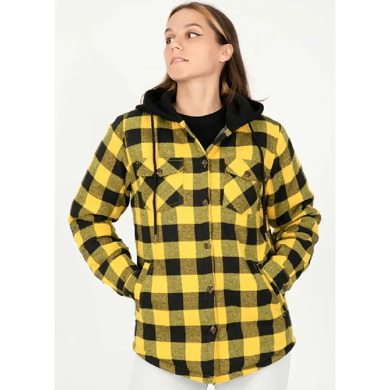 Women's Quilted Lined Hooded Plaid Flannel Shirt Jacket with Hood Lace Jacket Ribbed Jacket Sequined Jacket