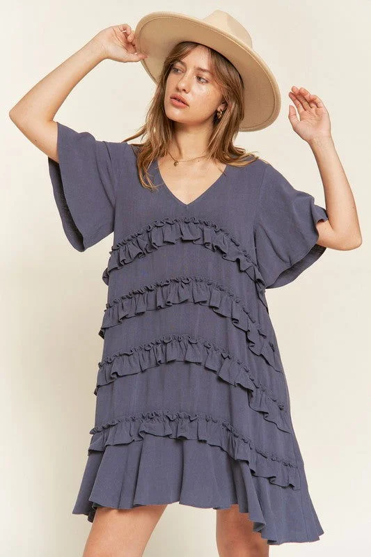 Tiered Ruffle Mini Dress Stylish Short Sleeve Mini Dress