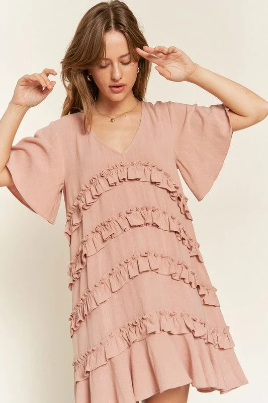 Tiered Ruffle Mini Dress Trendy Off-Shoulder Dress Mini