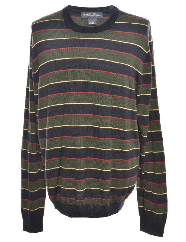 Green Brooks Brothers Striped Jumper - L Sweater Knitwear Pullover