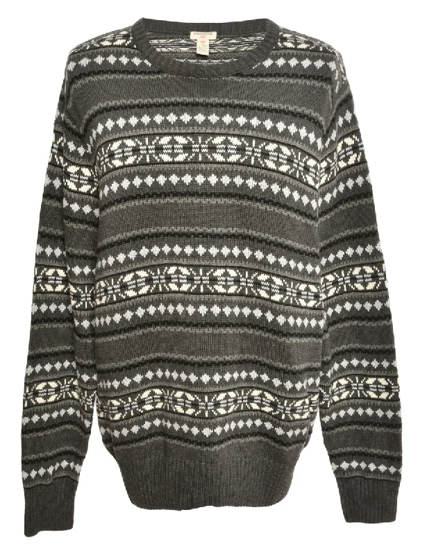 Grey Dockers Patterned Jumper - L Front Pockets Side Pockets Patch Pockets