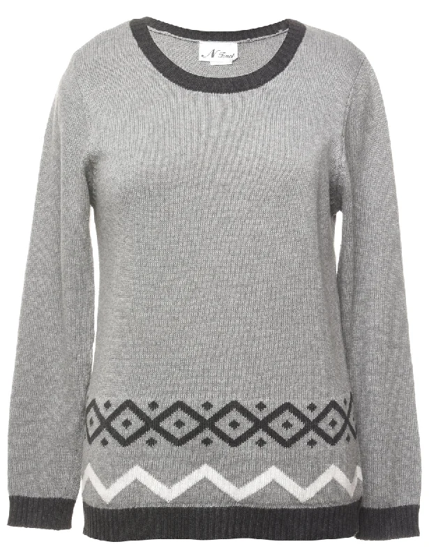 Grey Jumper - S Graphic Sweater Embroidered Appliqued