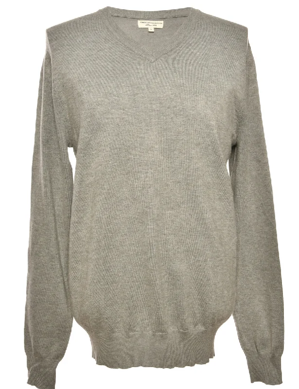 Grey Knit V-Neck Knit Jumper - S Modern Contemporary Chic