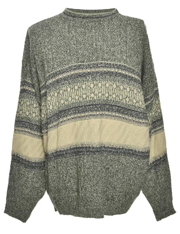 Grey Long Sleeved Jumper - L Solid Color Striped Floral Print