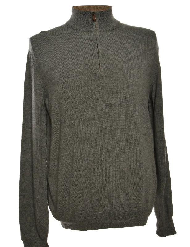 Grey Quarter Zip Jumper - M Hooded Sweater Collared Sweater Shawl Collar