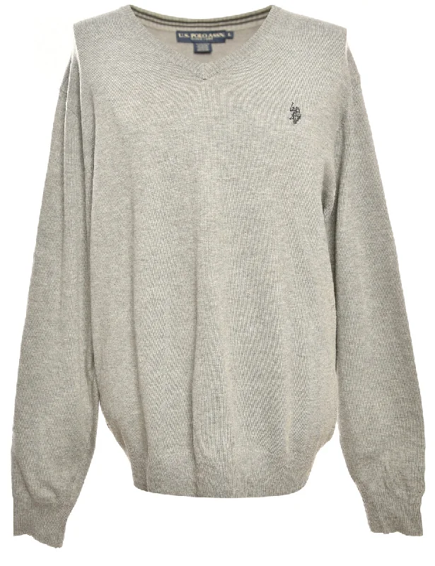 Grey U.S.Polo Assn. Jumper - L Cable Knit Ribbed Knit Lace Knit