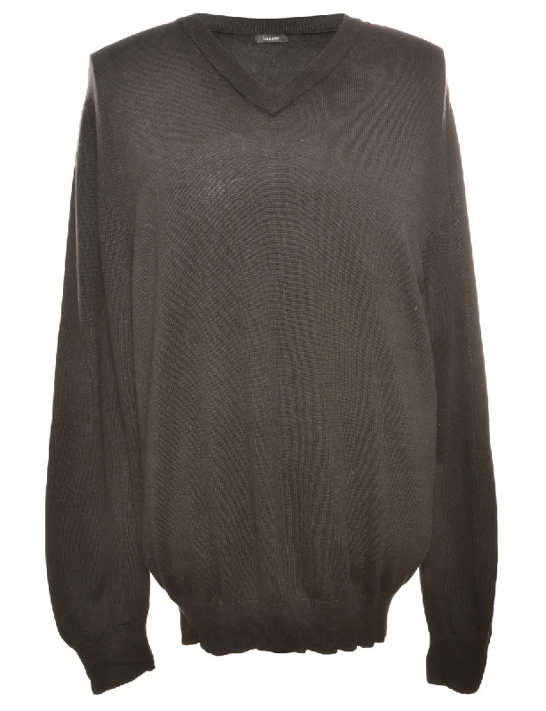 Haggar Black Knit Jumper - M Solid Color Striped Floral Print