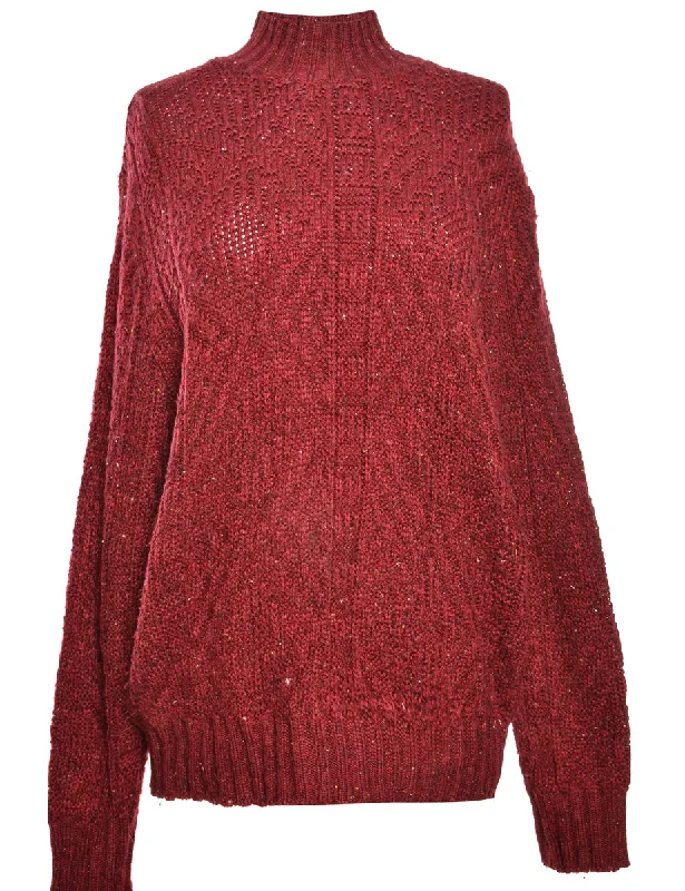 High Neck Maroon Jumper - L Nylon Fabric Polyester Fabric Spandex Fabric