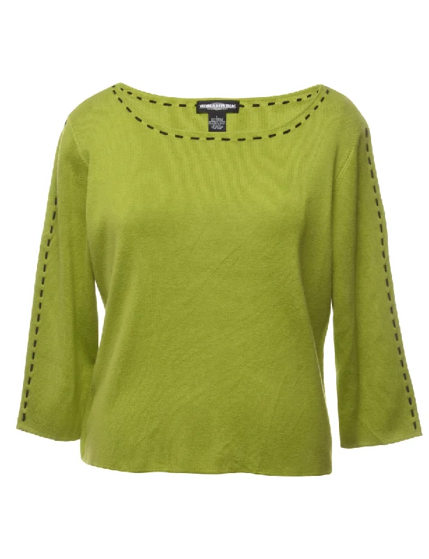 Lime Green Fine Knit Jumper - L Silk Blend Satin Velvet