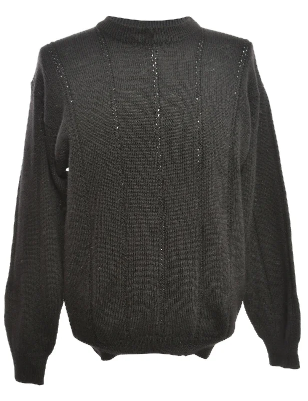 Long Sleeved Black Jumper - M Graphic Sweater Embroidered Appliqued