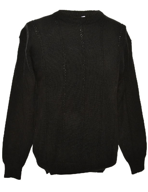 Long Sleeved Black Jumper - M Mesh Blend Leather Blend Suede Blend