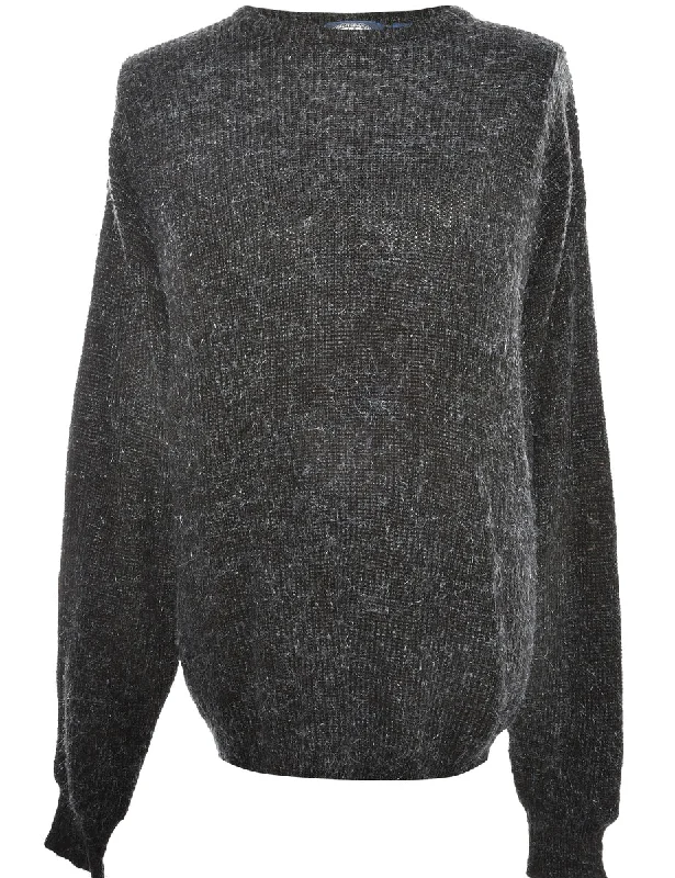 Long Sleeved Black Jumper - XL Beaded Sweater Sequined Faux Fur