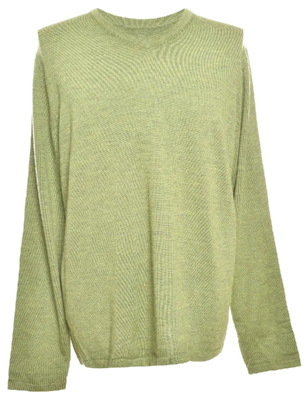 Long Sleeved Green Knit Jumper - L Mesh Fabric Canvas Fabric Denim Fabric